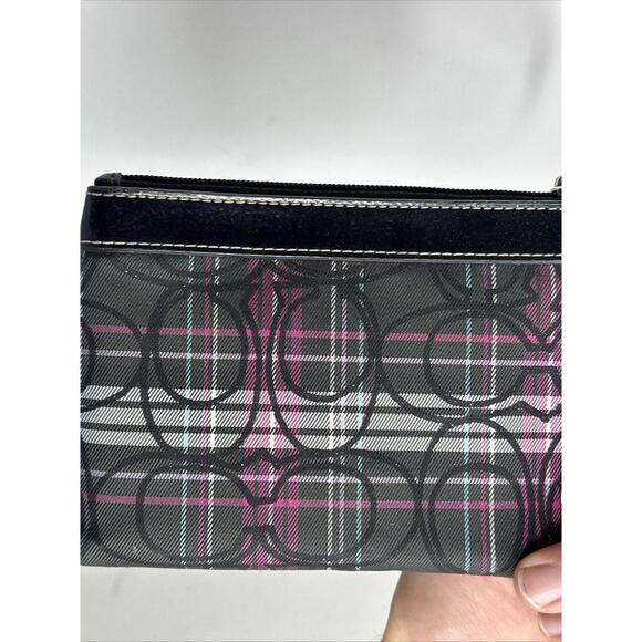 Coach Multi-Pocket Red/Black Signature Tartan Universal Pouch Wristlet A++ - Picture 5 of 8